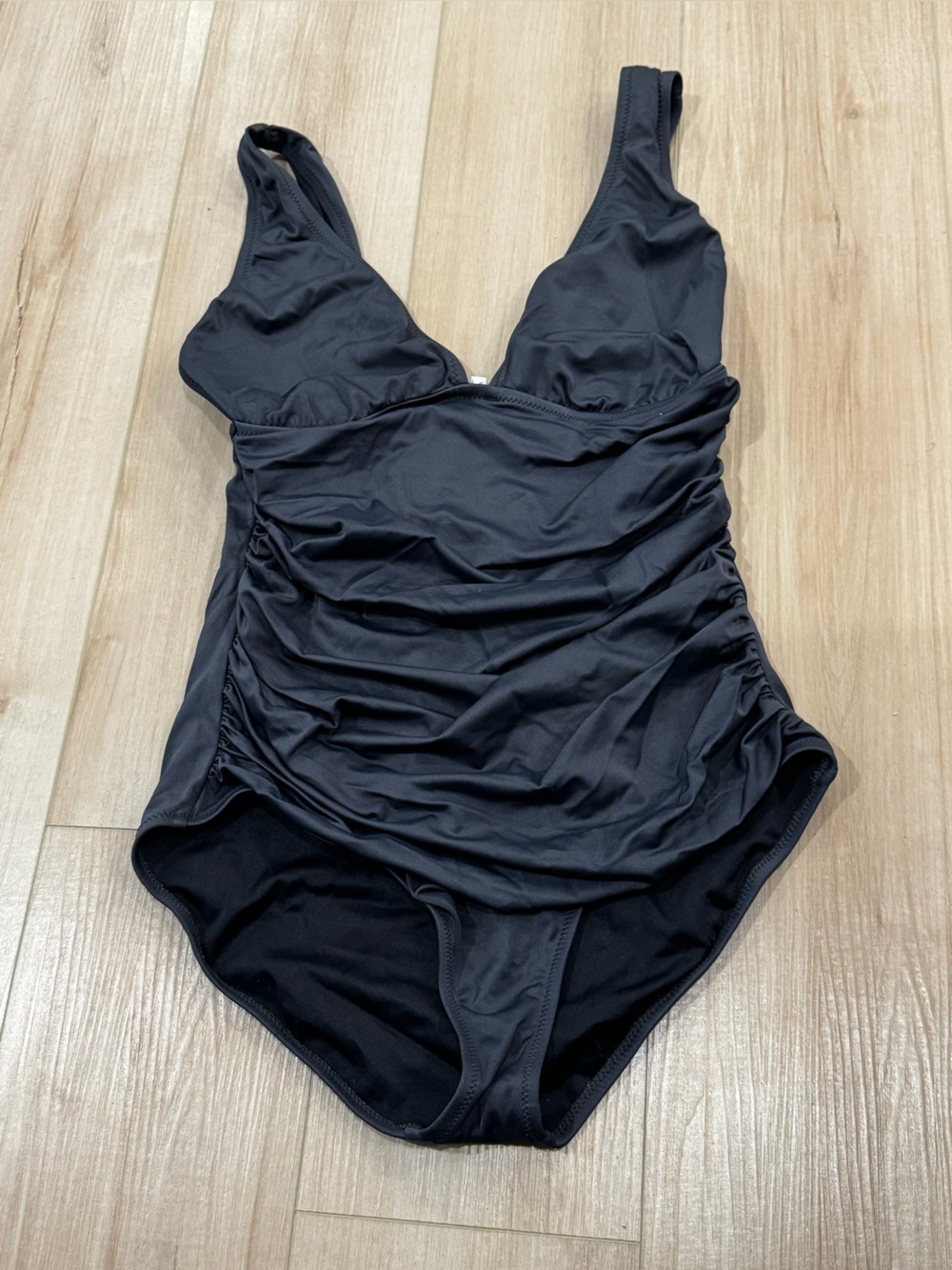 J.Crew Dark Gray Ruched One Piece Swimsuit Size 12 D cup